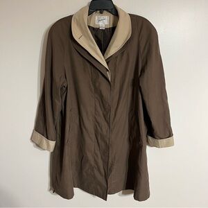 Women's Vintage Jacqueline Ferrar Two Tone Tan Brown Long Jacket Size Medium